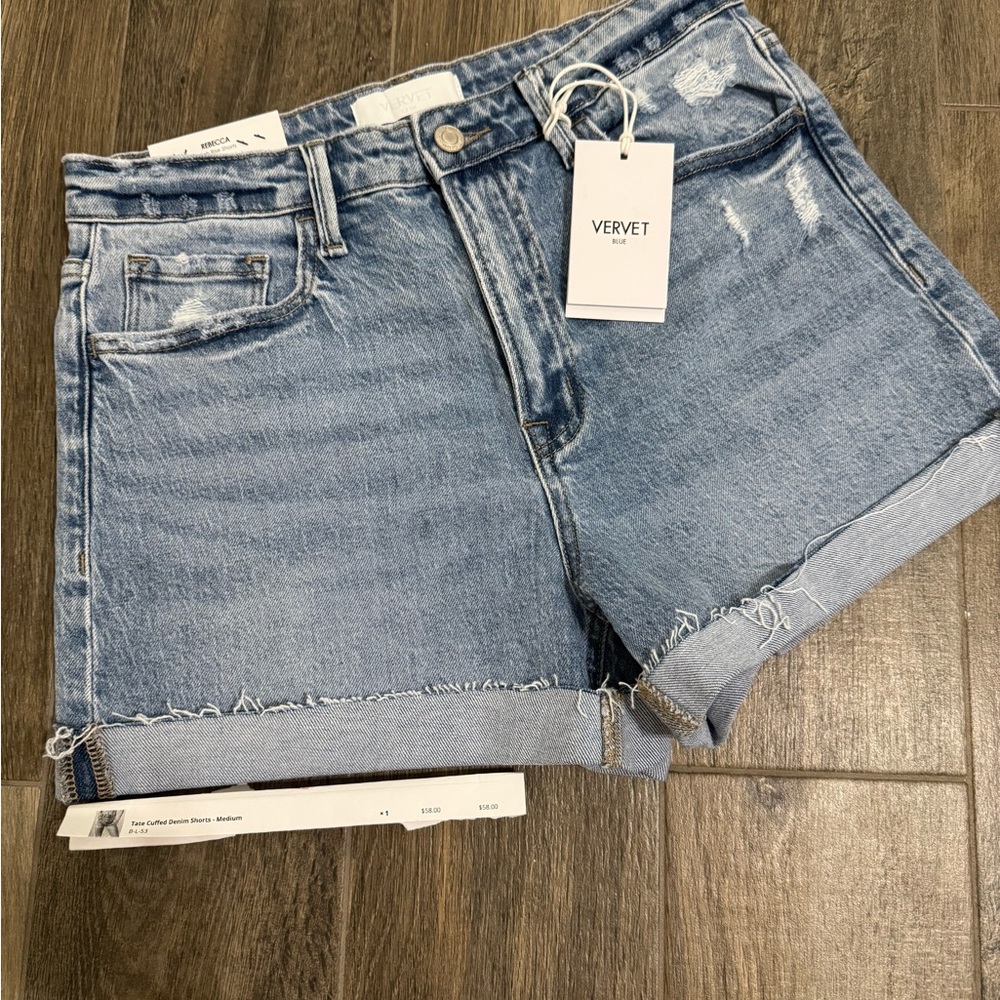 Blue Jean Shorts Distressed Mid-Rise Cuffed